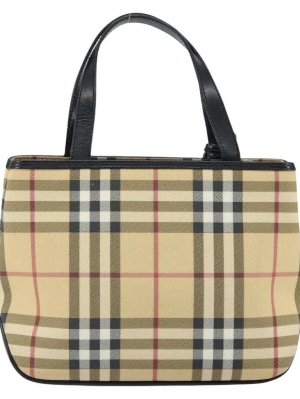 BURBERRY Nova Check Hand Bag PVC Beige Black Silver - Picture 3 of 15